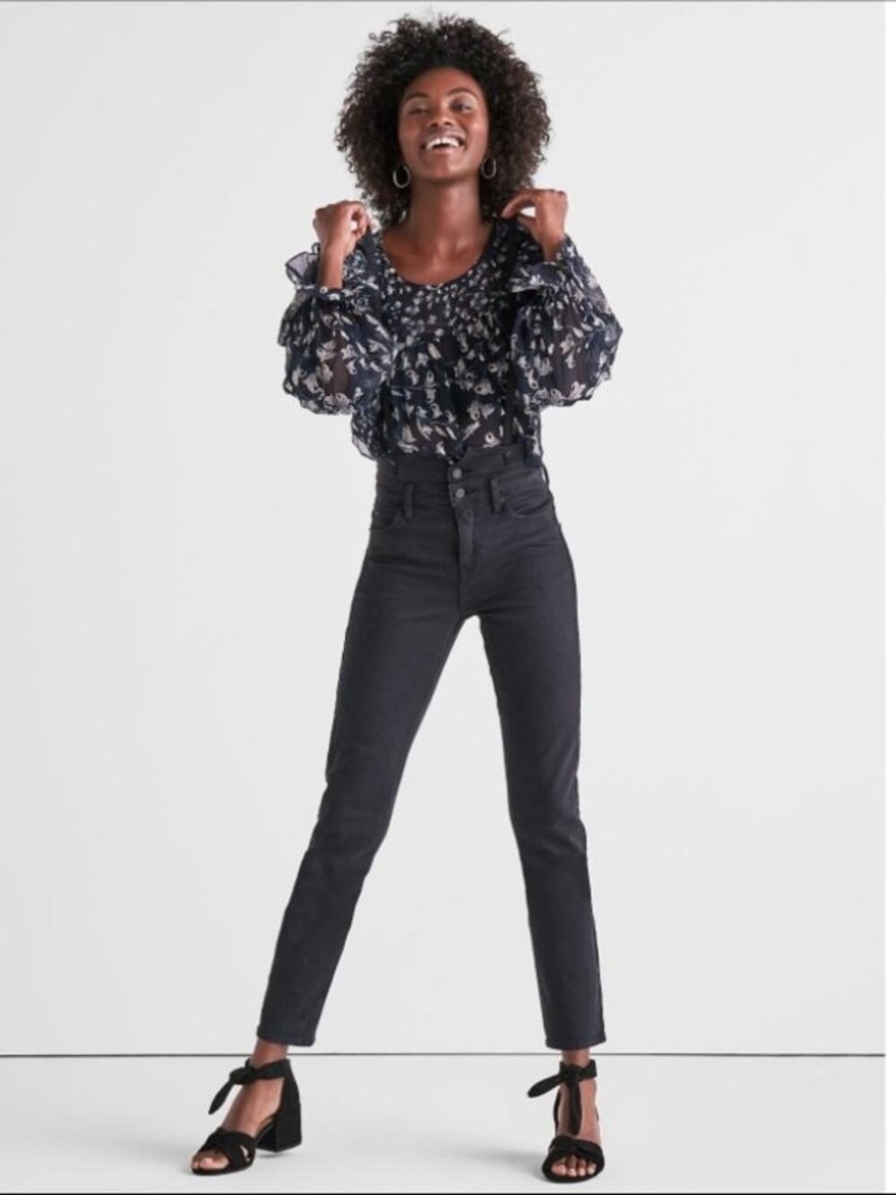 Lucky Brand Troy High Rise jeans W/Suspenders Jeans Black Overalls 4/27